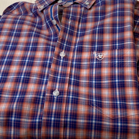 Ariat Pro Series Orange And Navy Western Style Button Up Shirt - Size XL EUC - Picture 3 of 9